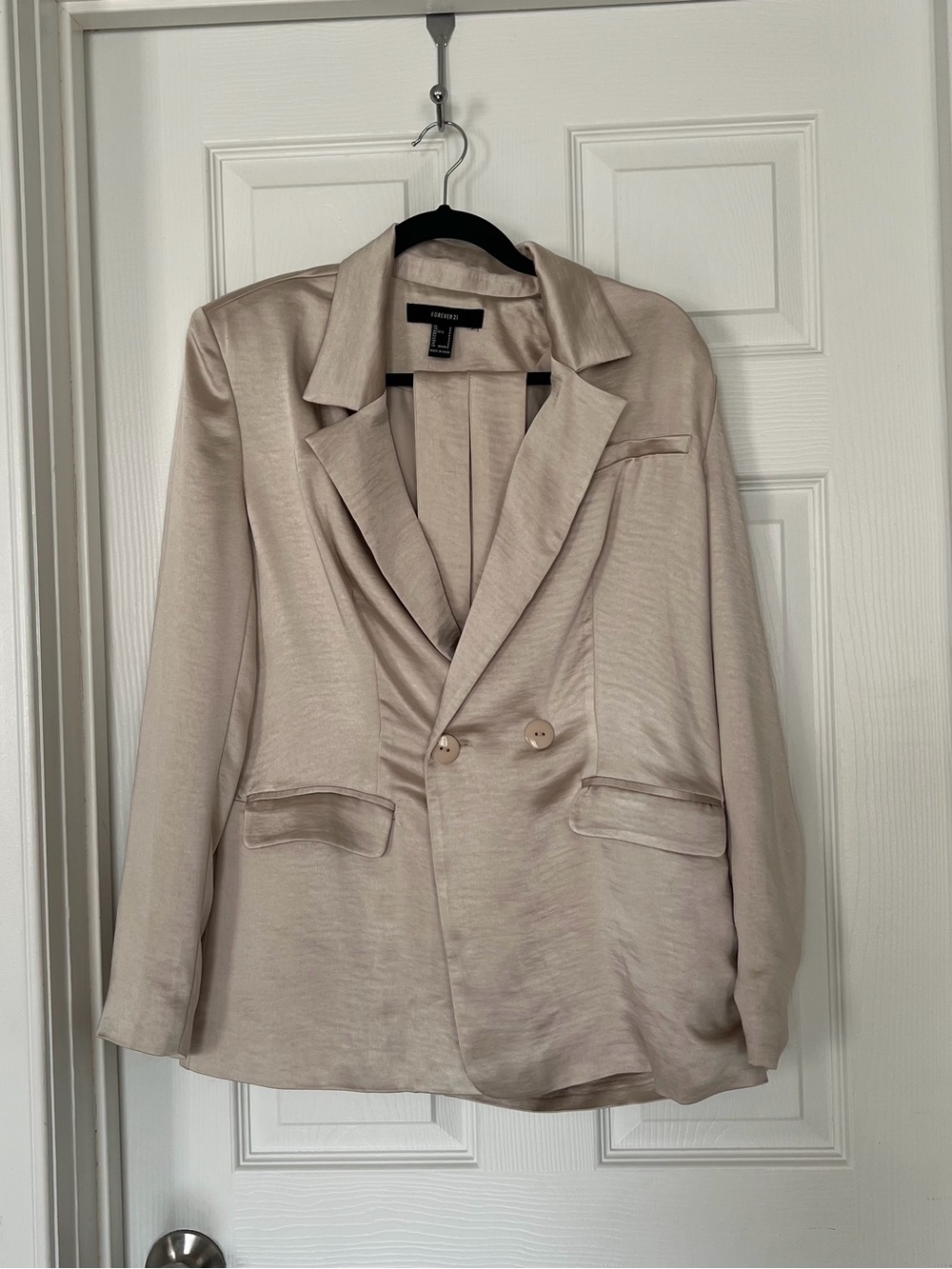 Forever 21 Women's Cream Satin Double-Breasted Blazer